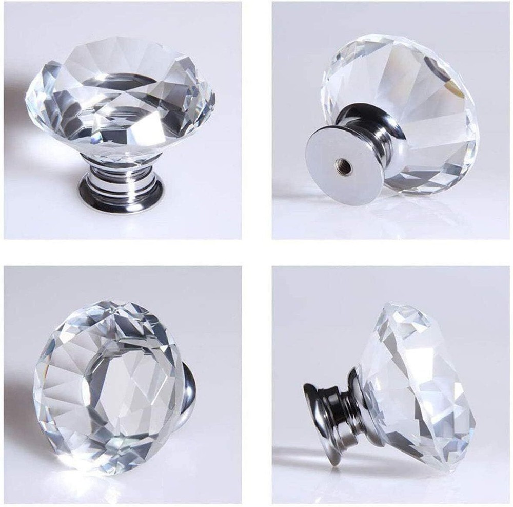 1-20PCS Crystal Glass Knobs Drawer Pulls Kitchen Bathroom Cabinet Dresser Handle