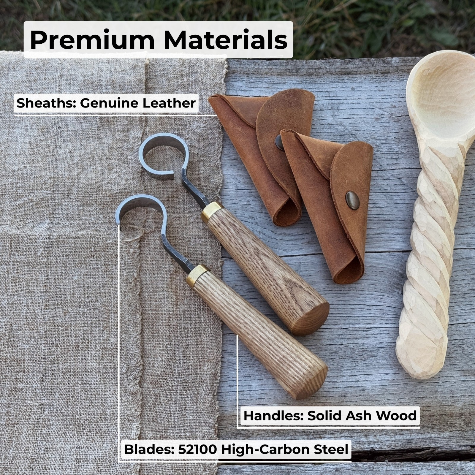 1.18in Blades 2-pieces Hook And Scorp Carving Knife Set 52100 Steel With Sheaths