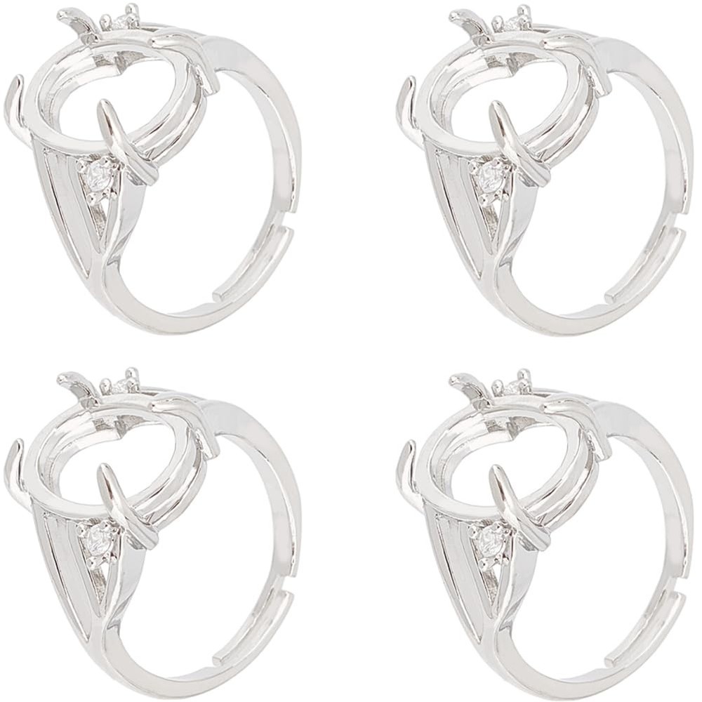 SUNNYCLUE 1 Box 8PCS Silver Prong Ring Blank Settings