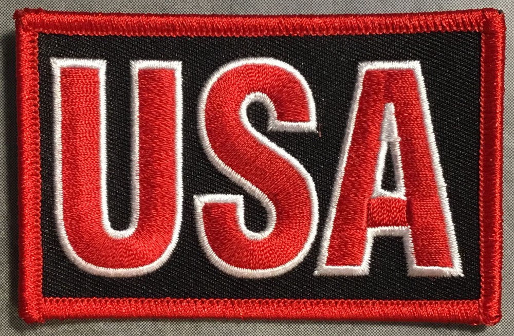 USA Bold Red Letters on a Black Backfield patch
