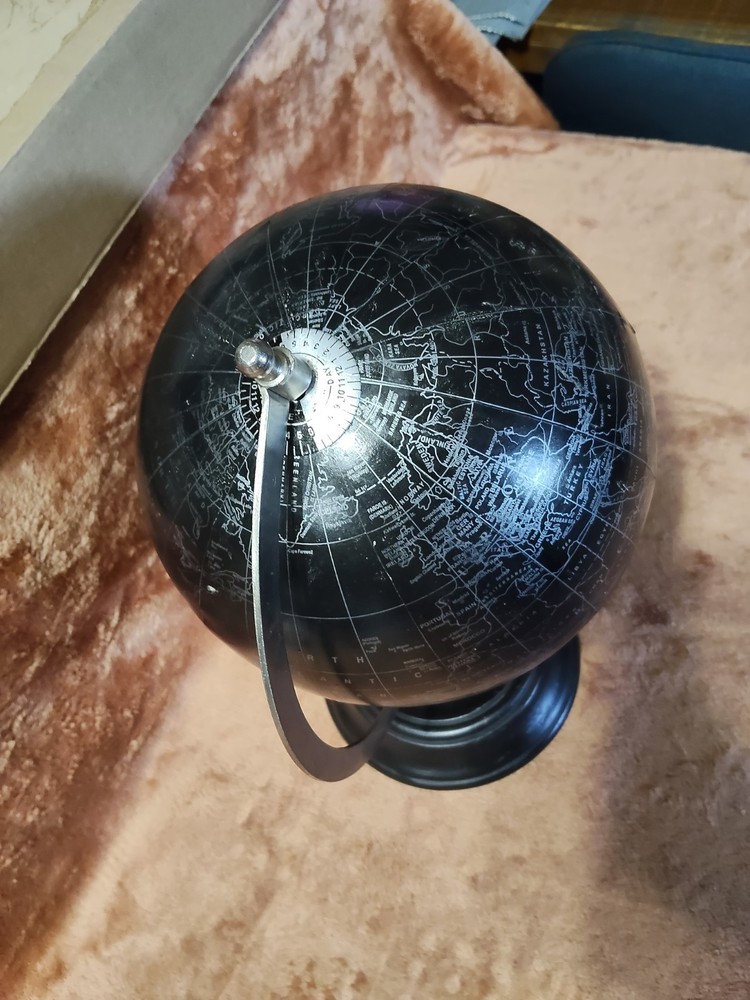 Globe Decor Black Globe With Silver Writing Used In Good Condition