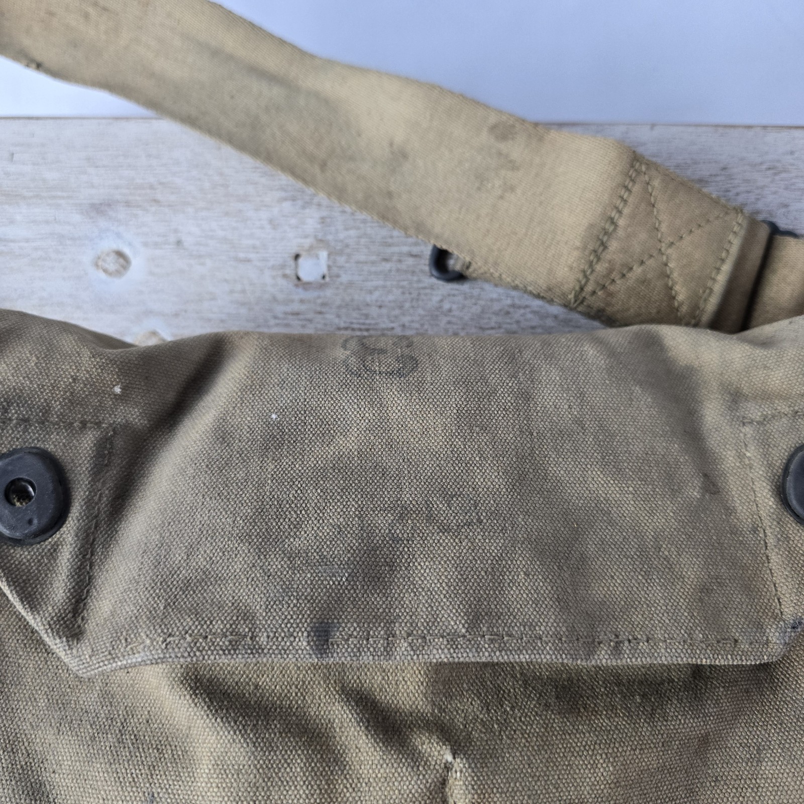 ORIGINAL WWI US ARMY M1917 SBR GAS MASK CARRY BAG-NAMED