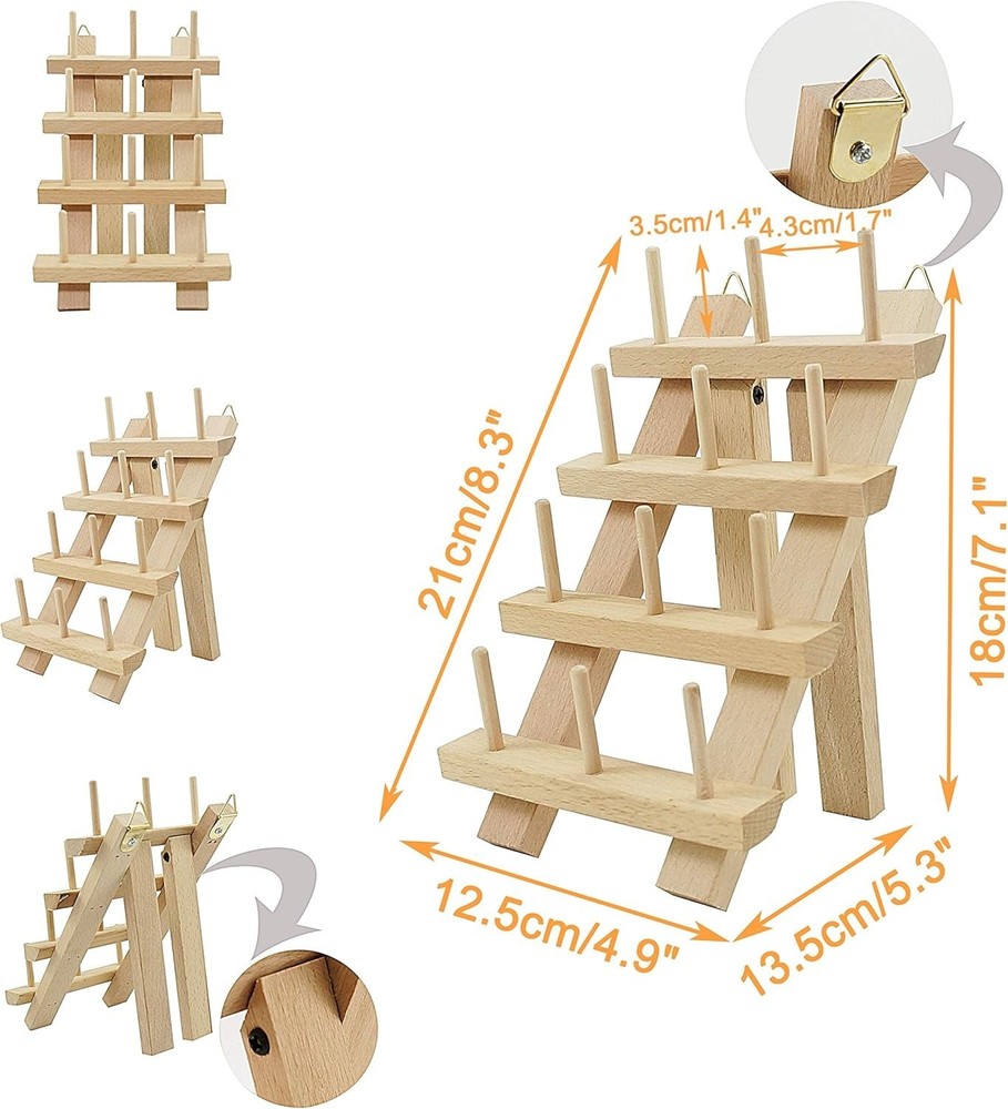 60 Spools + 12 Spools Wooden Thread Rack/Thread Holder Organizer with Hanging...