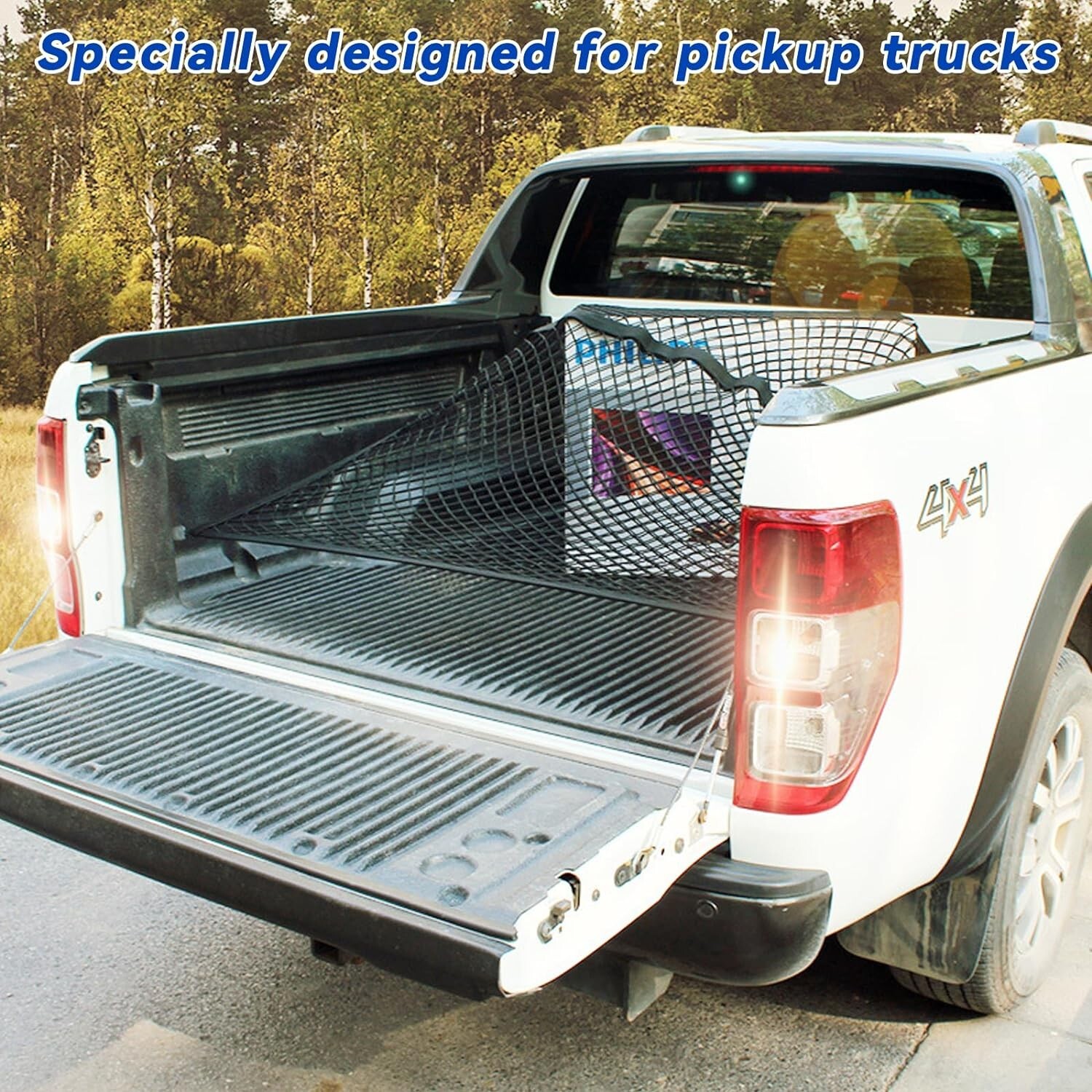 Cargo Net For Pickup Truck Bed Heavy Duty Net Mesh Organizer, 4'x4' to 7'x7'