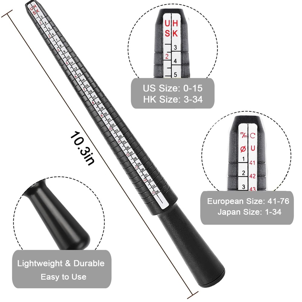 Accmor Ring Sizer Measuring Tool Set, Black Mandrel, Guage, Blet