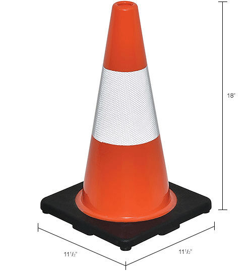 18" Reflective Traffic Cone Black Base 3 lbs