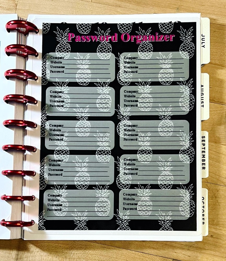 Password Organizer Dashboard Insert for use with Classic Happy Planner-