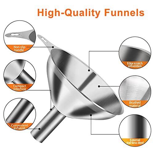 6 Pcs Stainless Steel Mini Funnels for Kitchen use. Large Tiny Funnels set