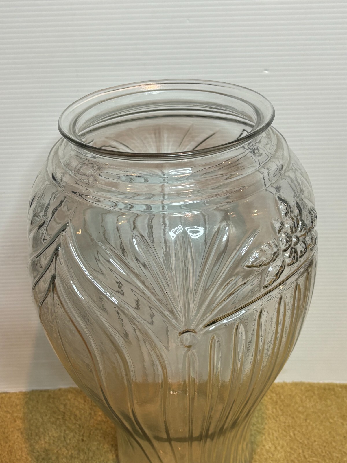 Vintage Clear Cut Thick Heavy Glass Urn Canister Umbrella Cane Stand Vase 16"