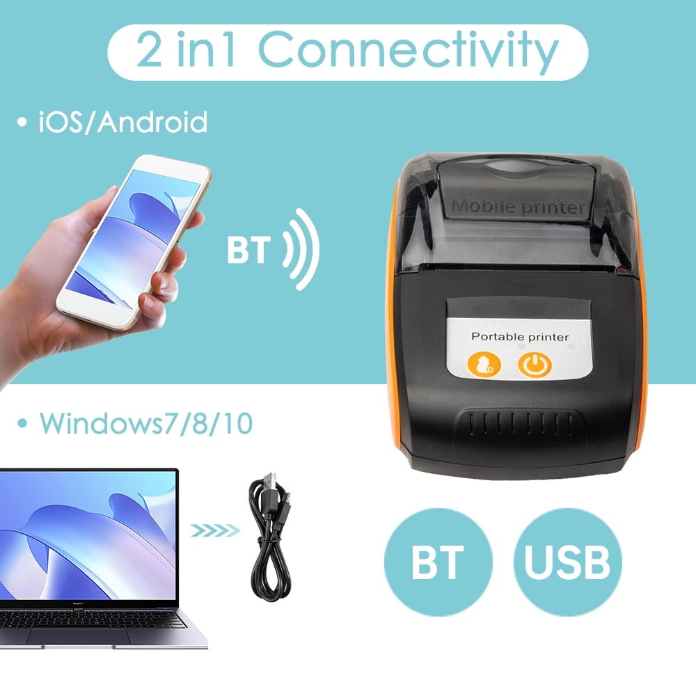 58mm Thermal Receipt Printer Wireless BT USB For Android IOS Windows