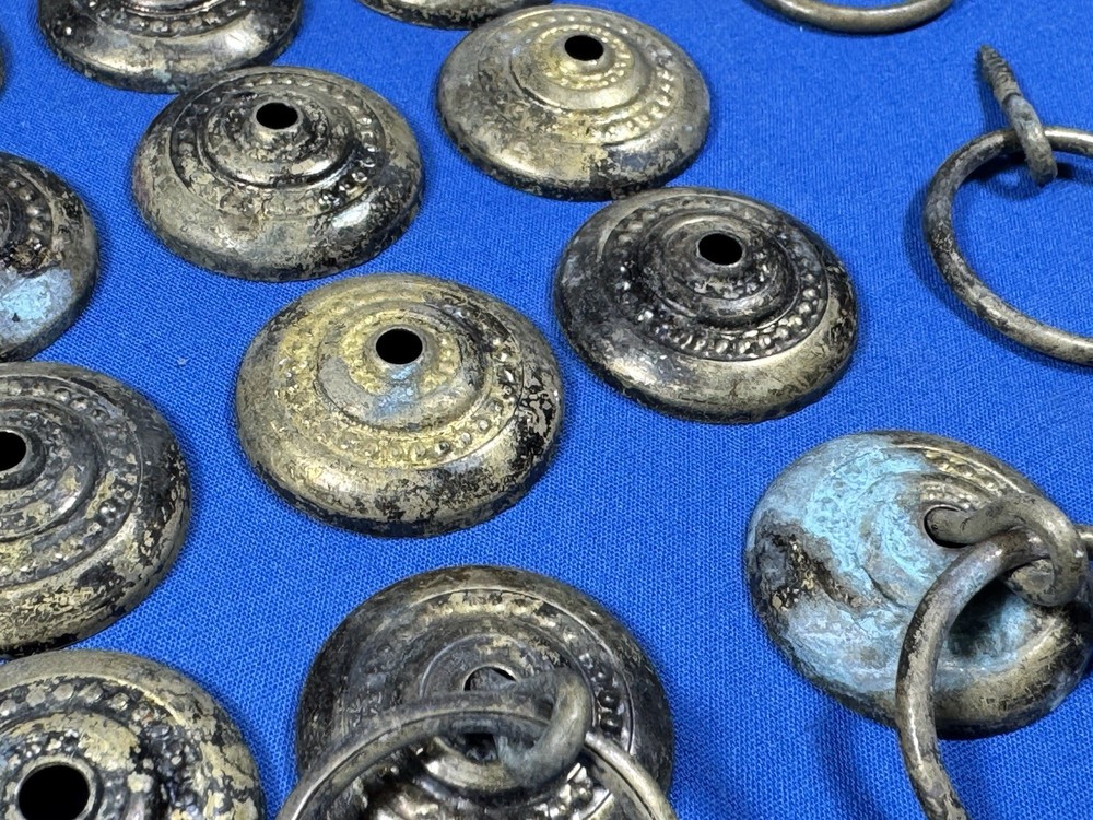 21 Vintage Brass Ring Pulls w/ Brass Escutcheons ~ 1 1/16" Diameter Ring