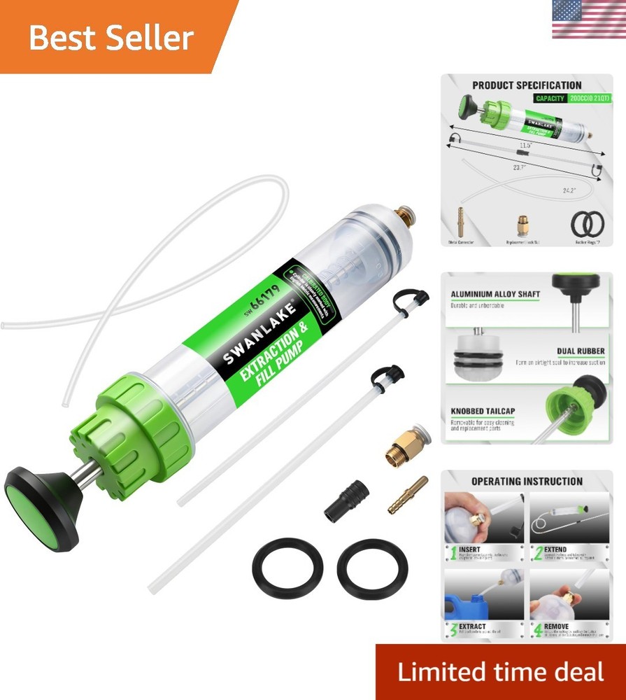 Multi-Vehicle 200cc Fluid Extractor - Suction Pump with 23'' Hose & Extensions