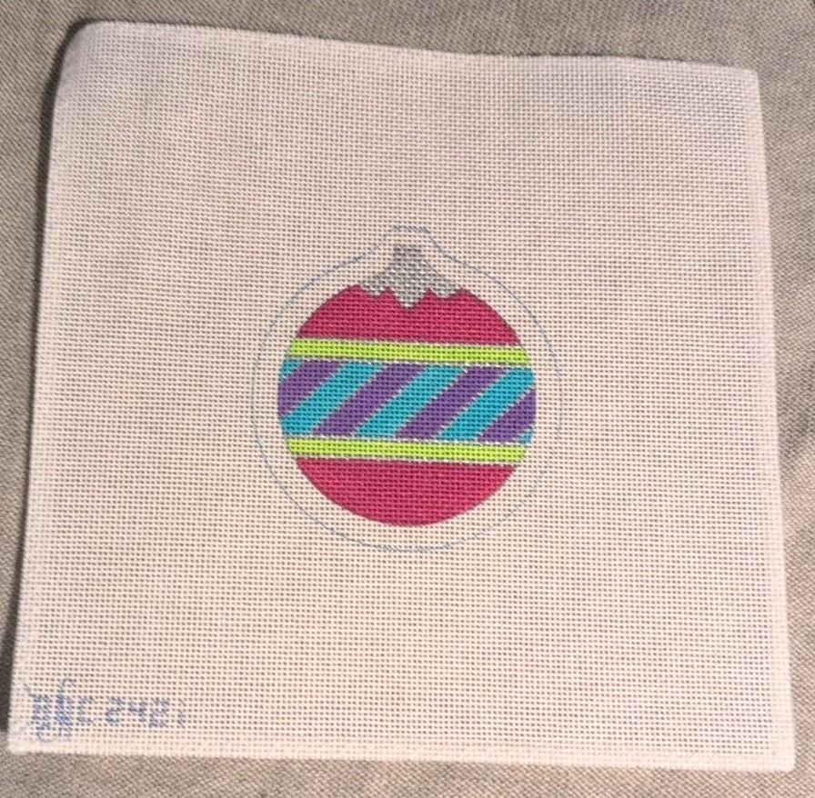 Hand-painted Needlepoint Canvas, Ornament, Signed 242i - 8" Square W/ Instructio
