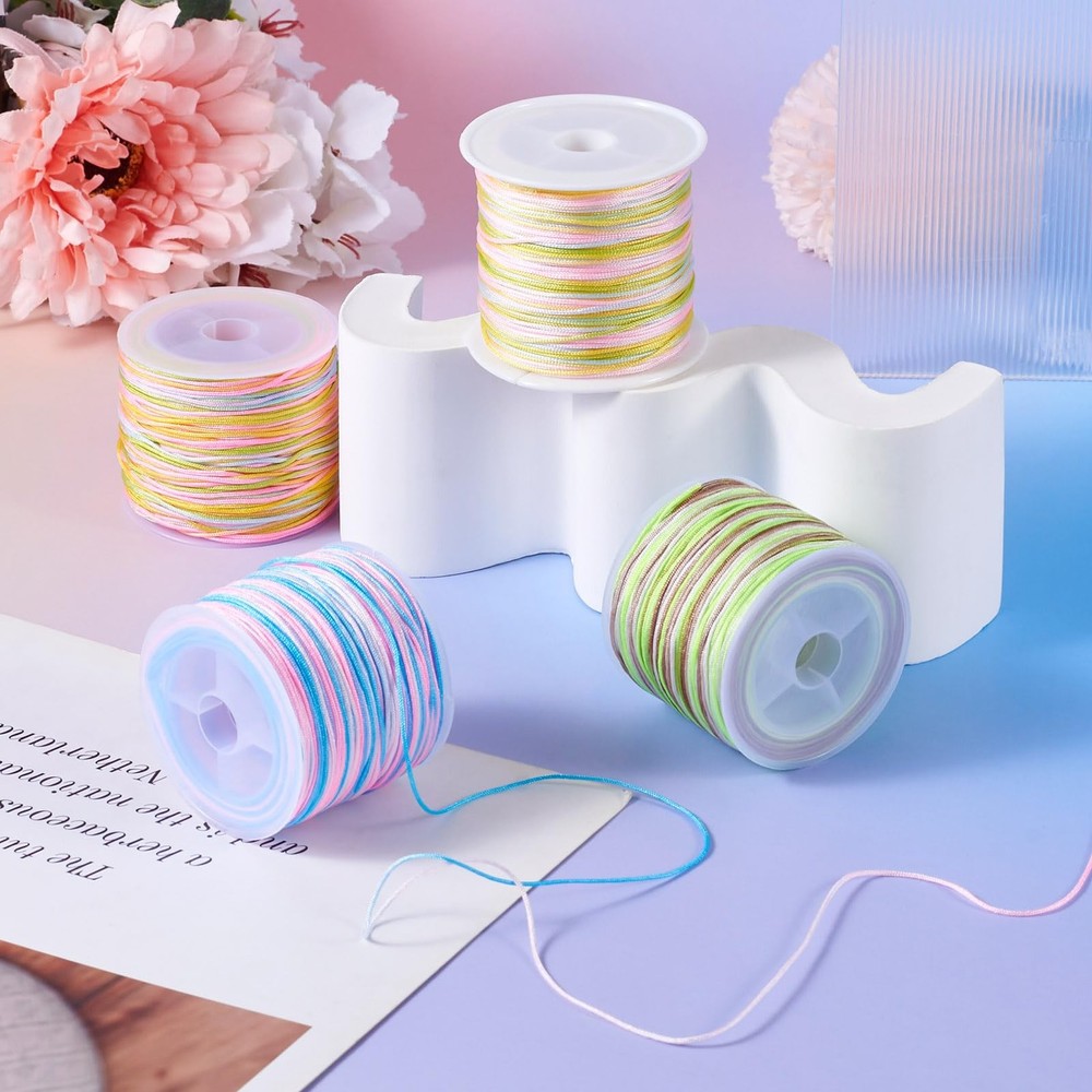 4 Rolls Nylon Cord Segment Dyed String 0.8mm, 4 Colors,