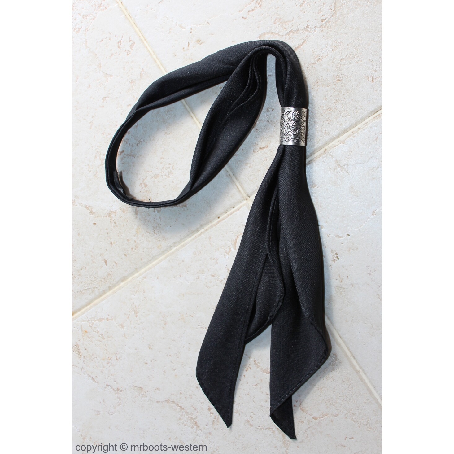 FA-403-A Western Scarf Slide Floral Design Antique Silver