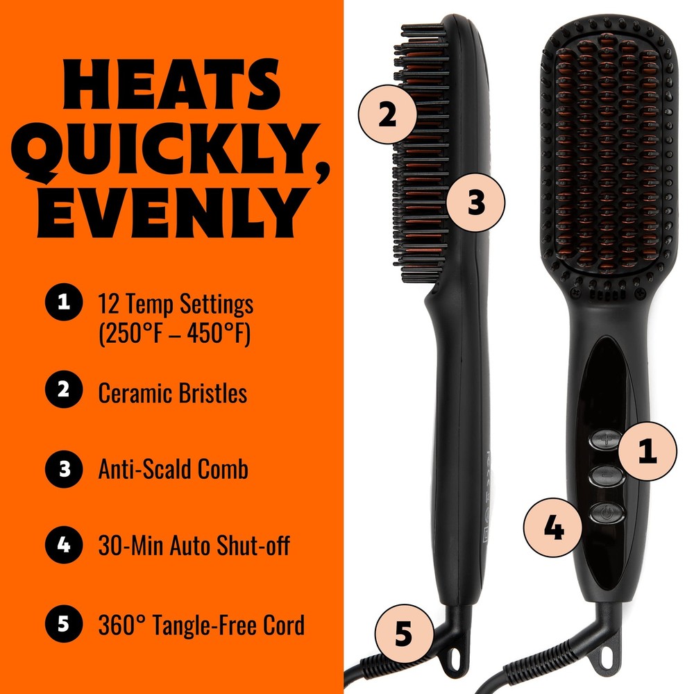 Beard Straightener for Men Kit - Includes Portable Heated Beard Brush, Beard ...