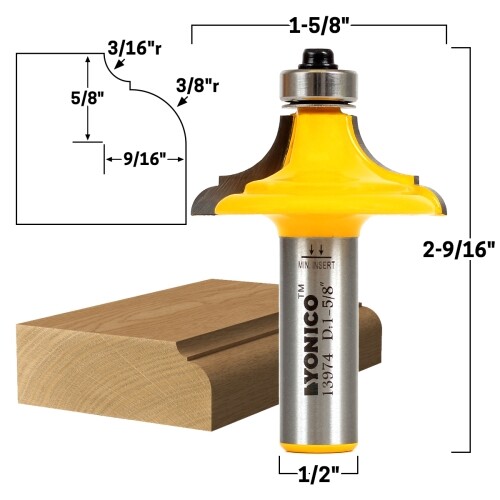 5/8" Classical Ogee Edge Forming Router Bit - 1/2" Shank - Yonico 13974