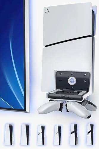 Wall Mount for PS5 - Holds 2 Controllers - Compatible with All Models, Slim & Pr