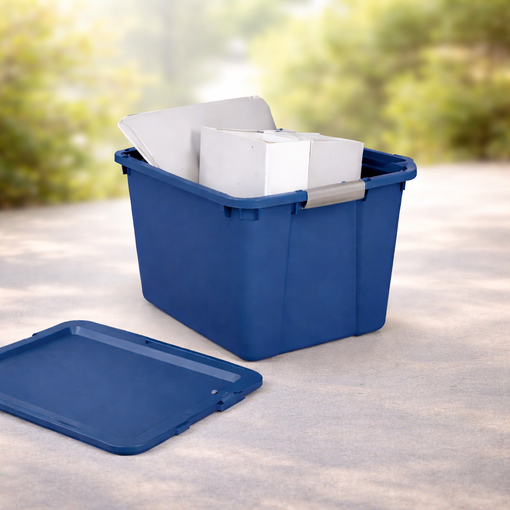 20 Gallon Storage Bin Plastic Tote Stackable Latching Lid Blue 2-Pack