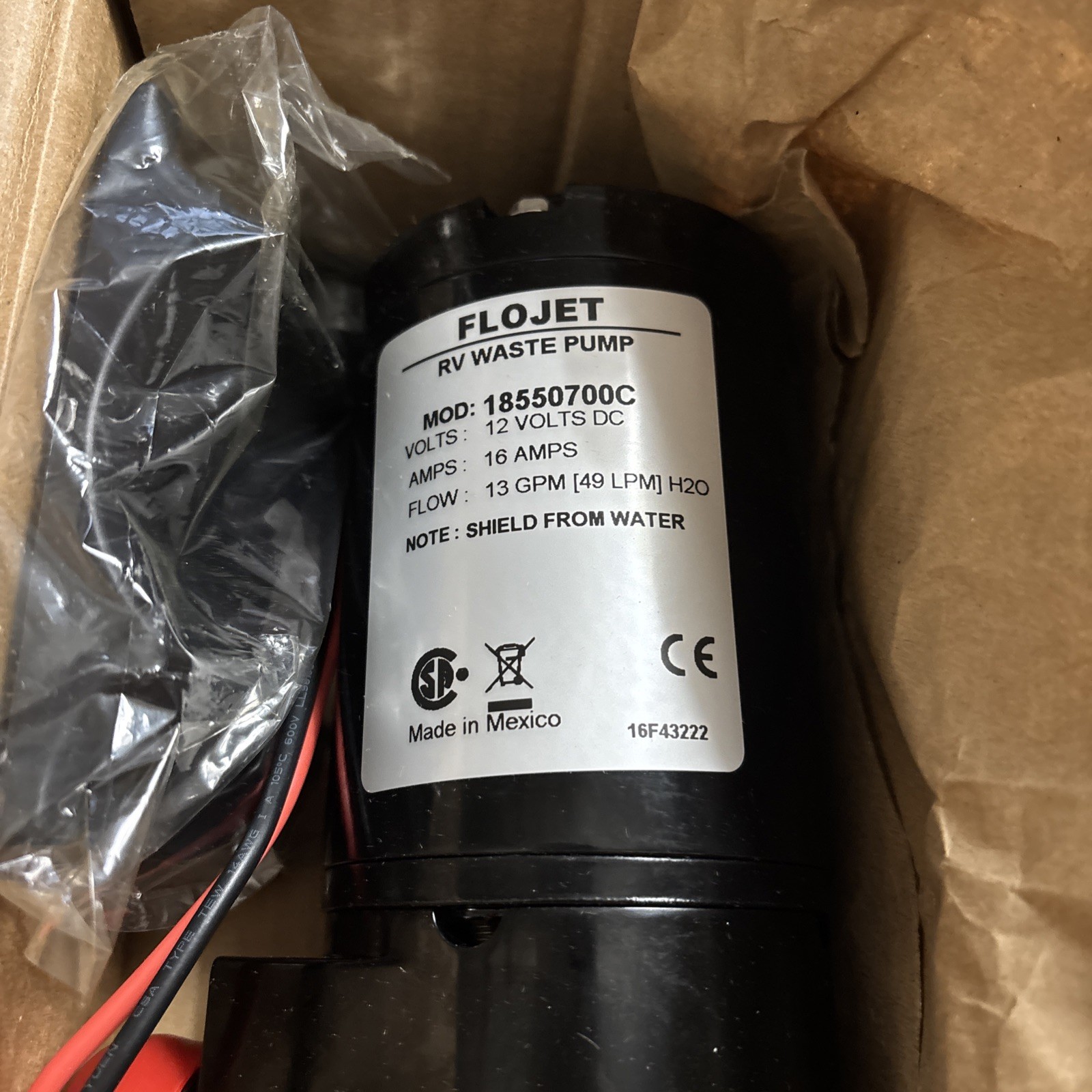 Flojet Xylem RV Waste Pump 12V #18550700C Self Priming NEW In BOX