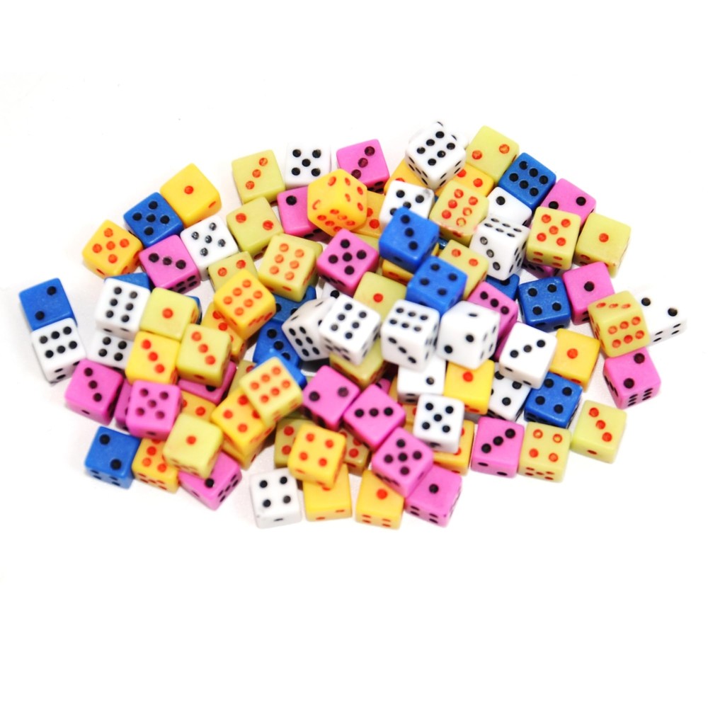 100 Assorted 1/5″ 5Mm D6 Mini Dice Game Dot Square Dice Set