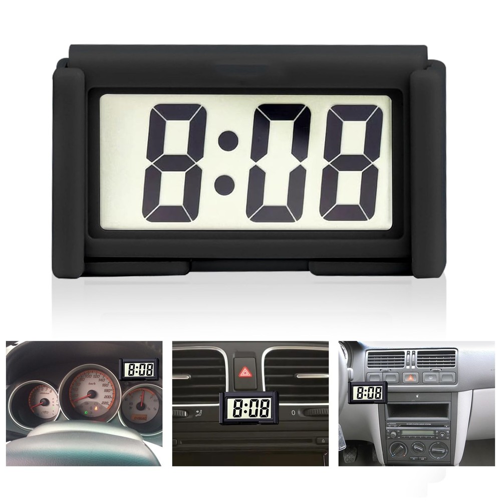 Car Dashboard Digital Clock - with Jumbo LCD Time & Day Display - Mini black
