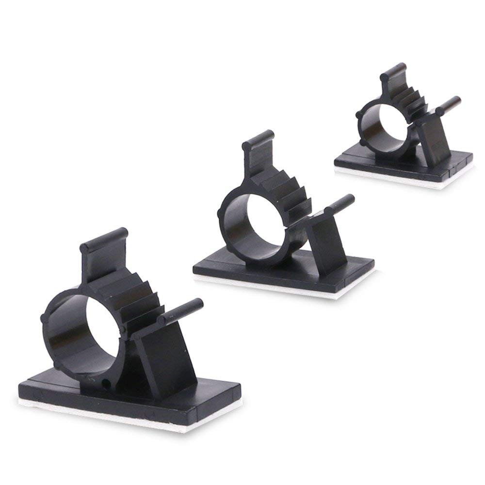 100Pcs 3 Sizes Adjustable Multipurpose Self-Adhesive Cable Clips Wire Black