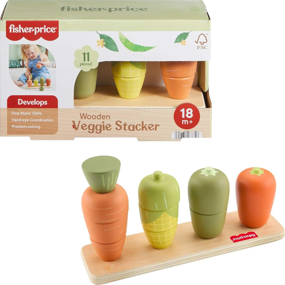 Fisher-Price Wooden Veggie Stacker Tiny Garden Sorting & Stacking Activity New