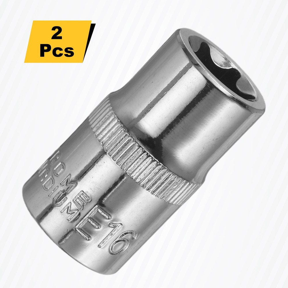 2pcs E-Torx Socket 1/2" Drive E16 External Torx Deep Socket 1.5" Star Sockets