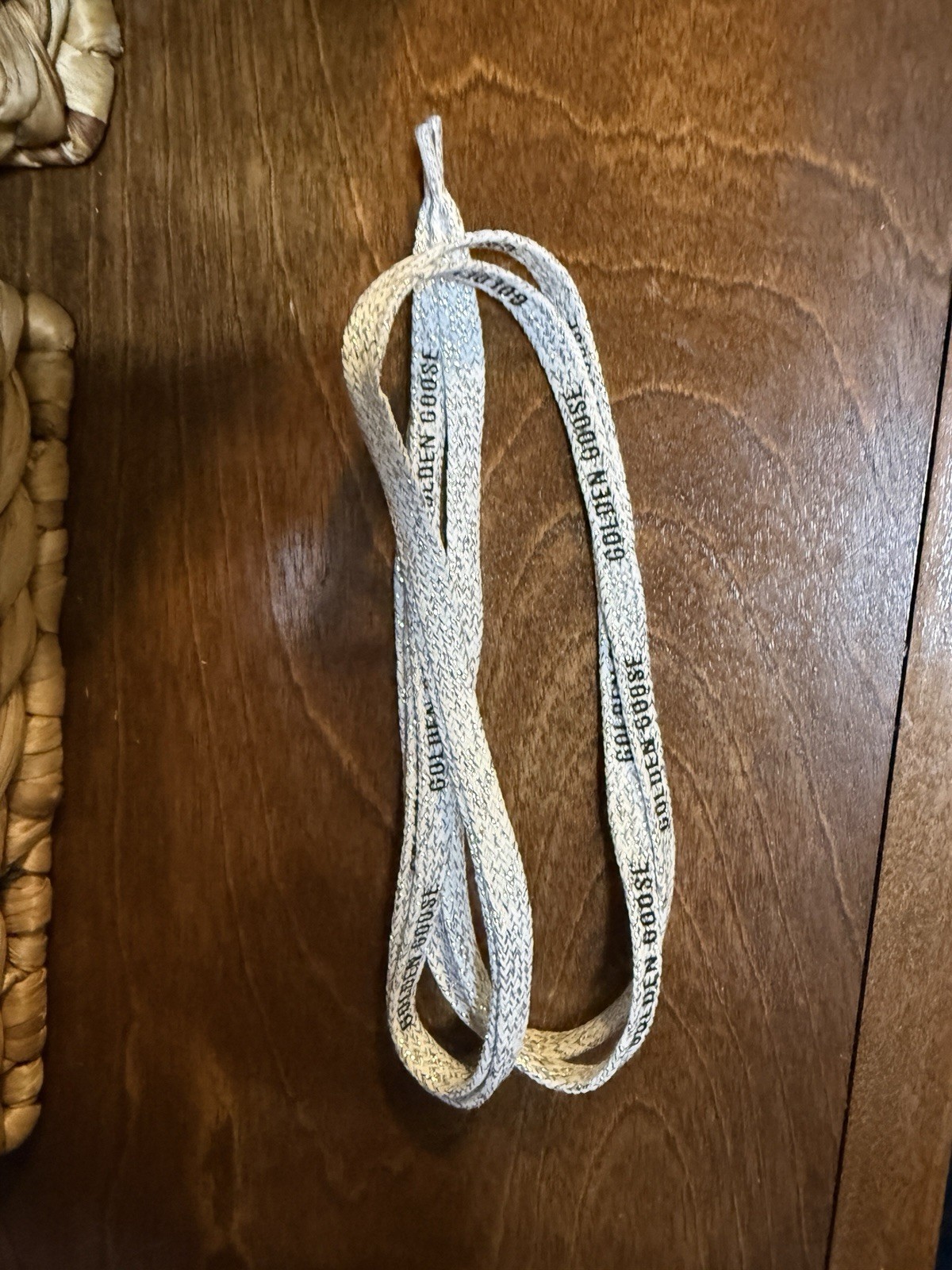 $95 Golden Goose Silver Lurex Laces with Contrasting Black Logo