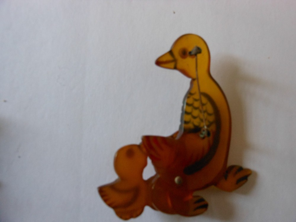 Bakelite Duck with Movable Ducklings Pin Brooch