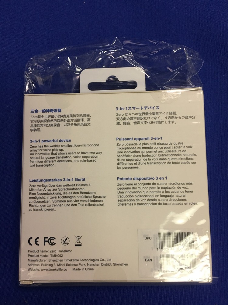 Timekettle TMK002 Zero Translator Device for Android Type C - Black - NEW