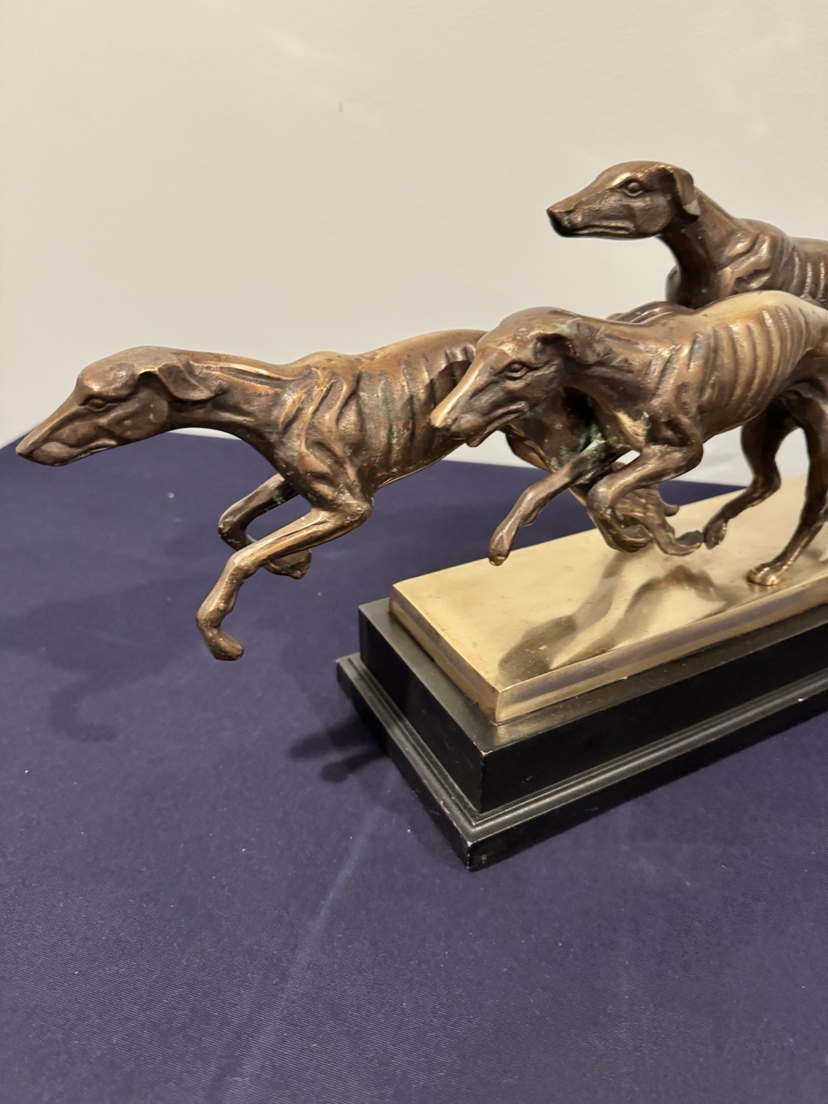 Beautiful and Rare 3 Greyhounds Racing Bronze Sculpture/Statue