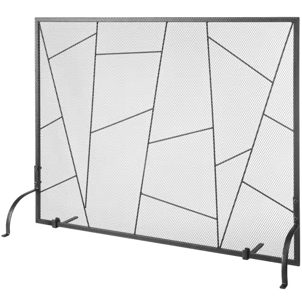 Single Panel Fireplace Screen Iron Mesh Free Standing 36 x 28 in