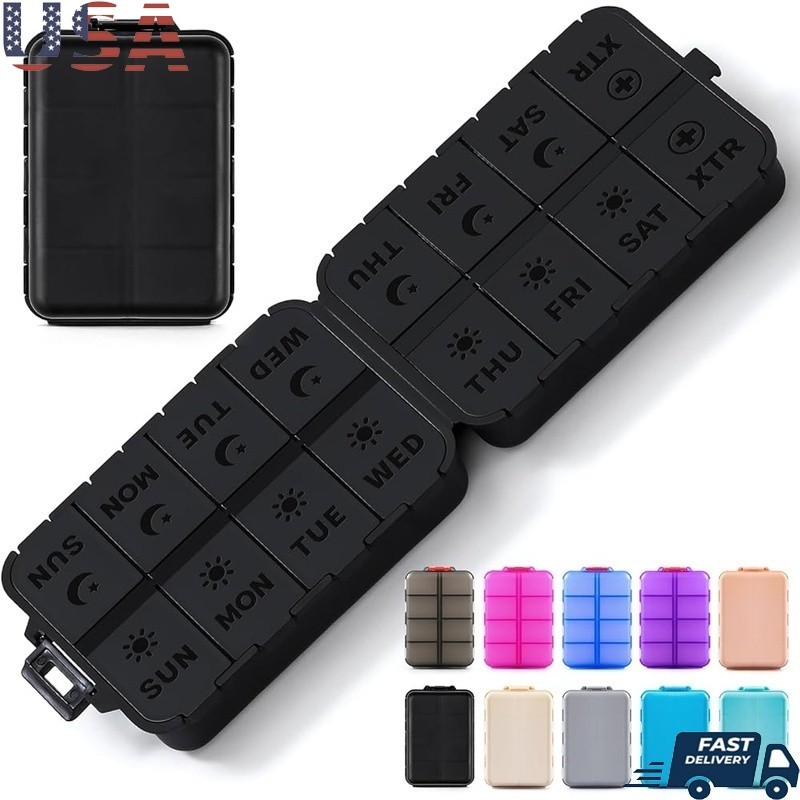 Foldable Pill Organizer Portable Double Protection Easy Open Extra Compartments