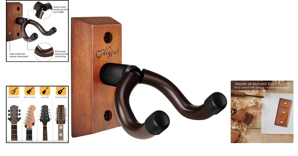 Handmade Solid Wood Guitar Wall Mount - Adjustable V-Shaped Hanger for Instru...