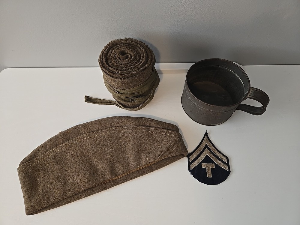 WW1 US Side Cap Hat Wool & Wrappings Military Cup And Patch.