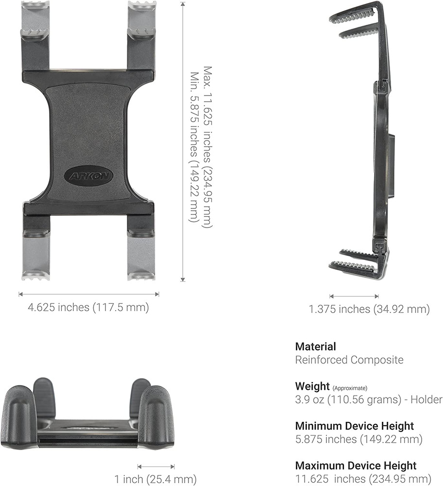 Mounts Heavy-Duty Clamp Slim-Grip Tablet Mount | Universal Tablet Fit | Solid C-