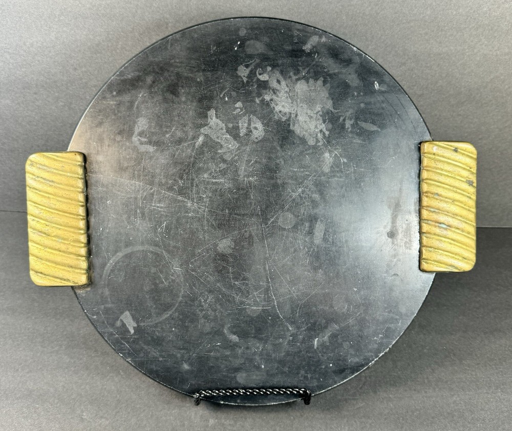 Decorative Round Marvel Tray With Brass Handles
