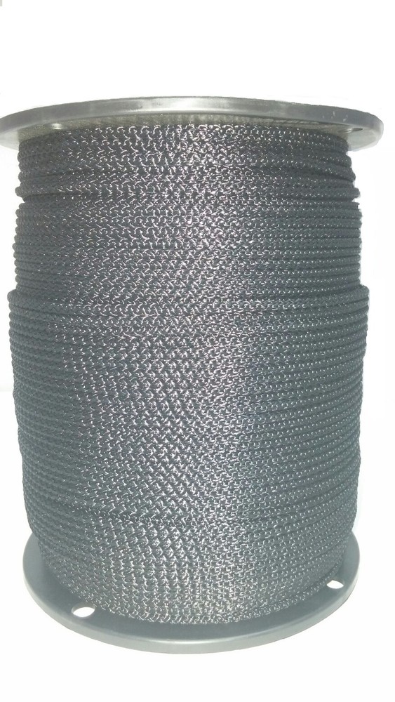 Solid Braid Rope (#4)  1/8" x 1000ft Black Utility Cord