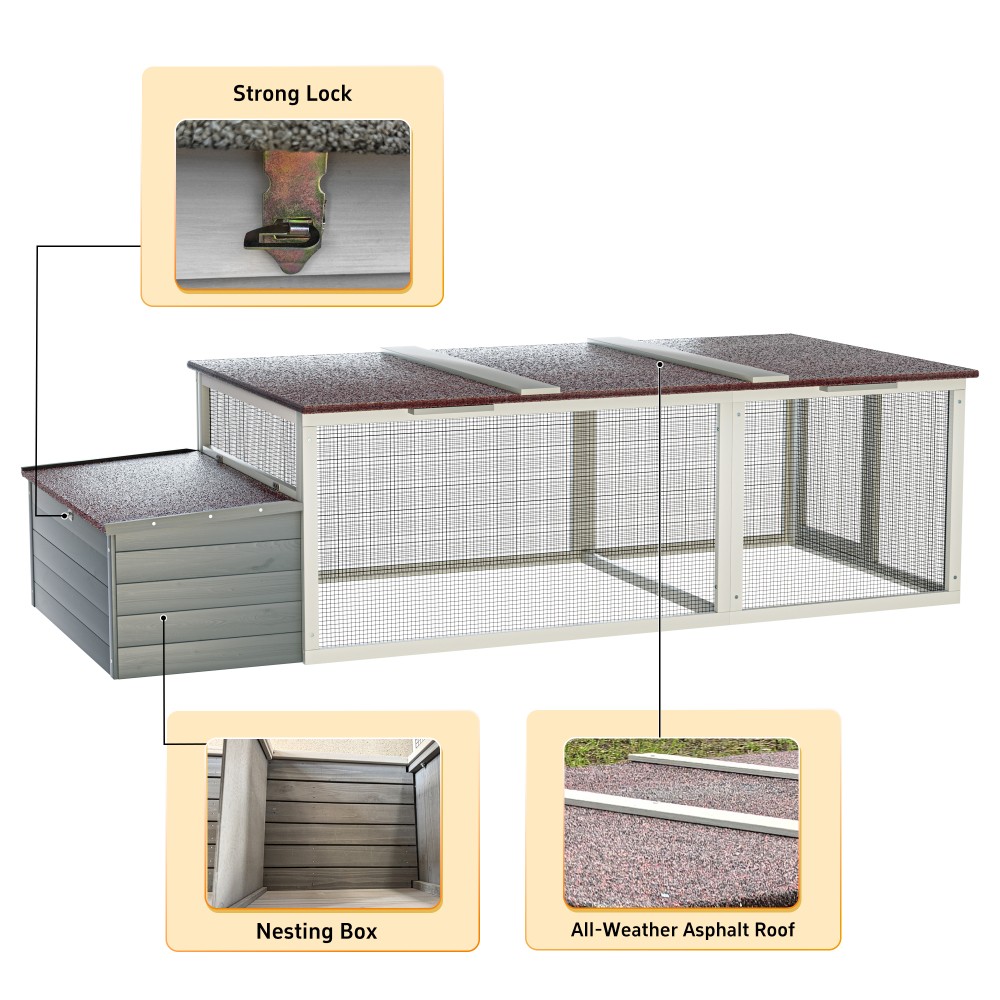 20.93ft² Walk-in Chicken Coop - Large Wooden Hen House w/ Metal Mesh Run Farm
