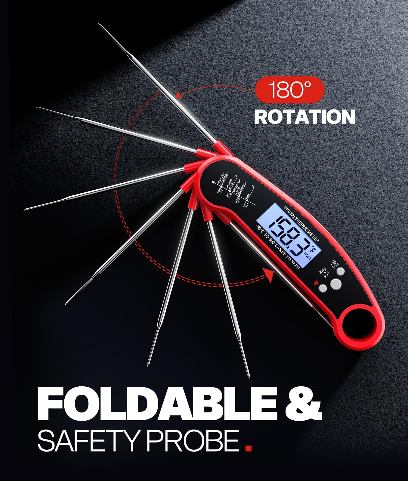 Digital Meat Thermometer Instant Read Food Probe for Cooking Grilling BBQ Red