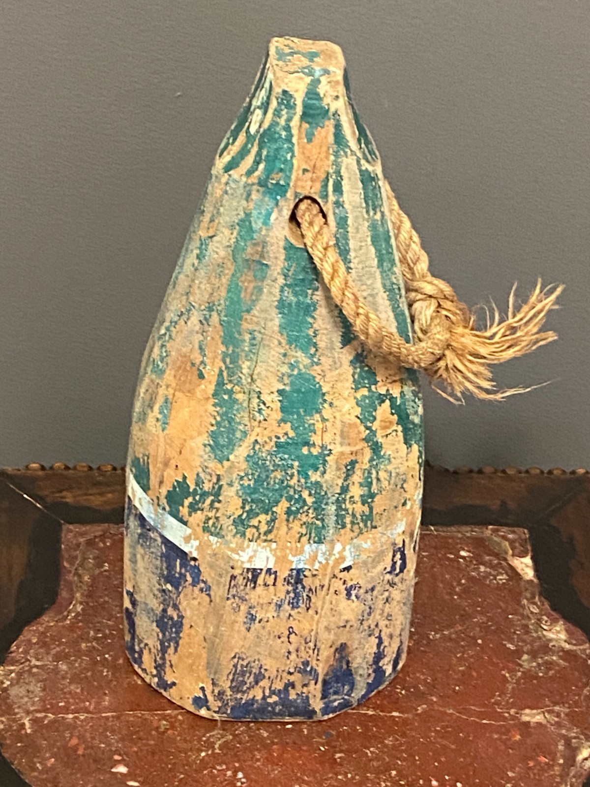 Wooden Lobster Bouy Solid Wood Nautical Themed - 12" x 5" - Green Blue