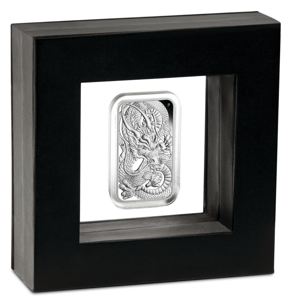 2021 DRAGON 1oz SILVER PROOF RECTANGULAR COIN AUSTRALIA 3,888 MINTAGE ONLY