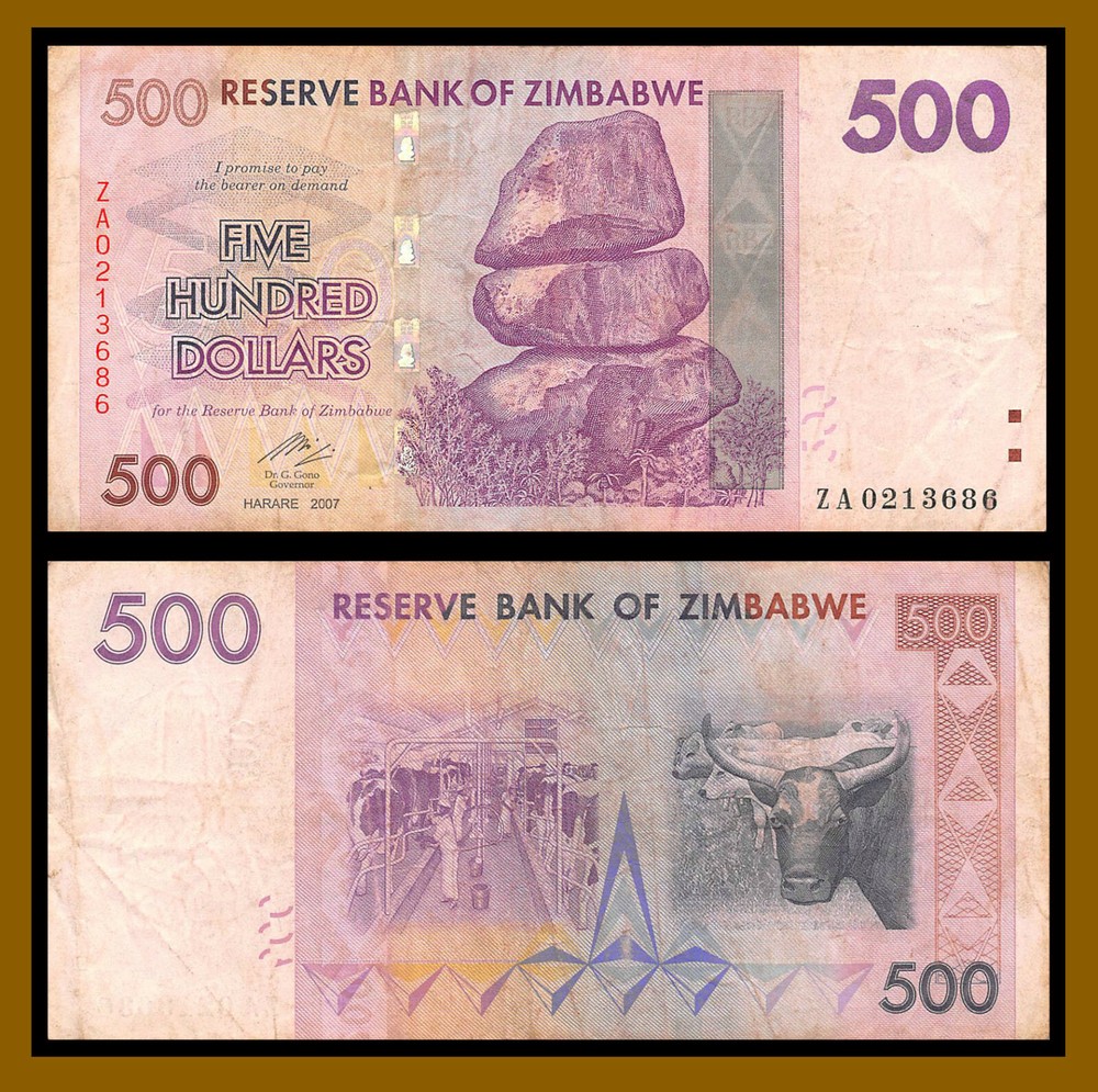 Zimbabwe 500 Dollars, 2007 P-70 Replacement Circulated (Cir)
