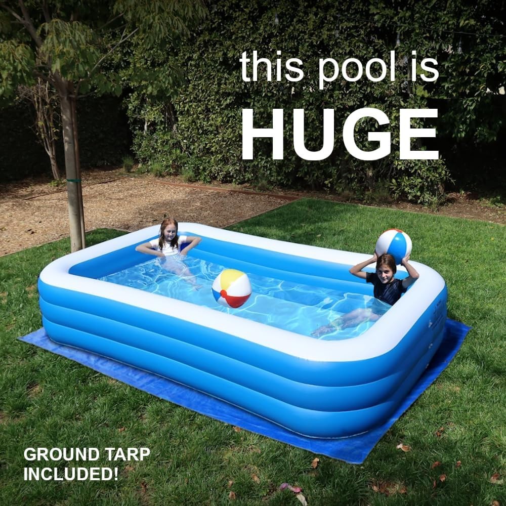 Inflatable Pool for Adults 10' x 6' - Bundle (Ground Tarp and Electric Pump Incl