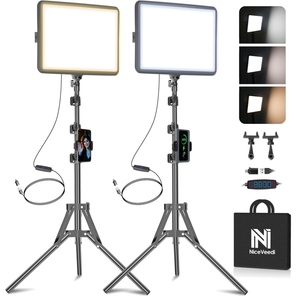 2-Pack Dimmable LED Video Light Kit with Adjustable Tripod & Phone Holder