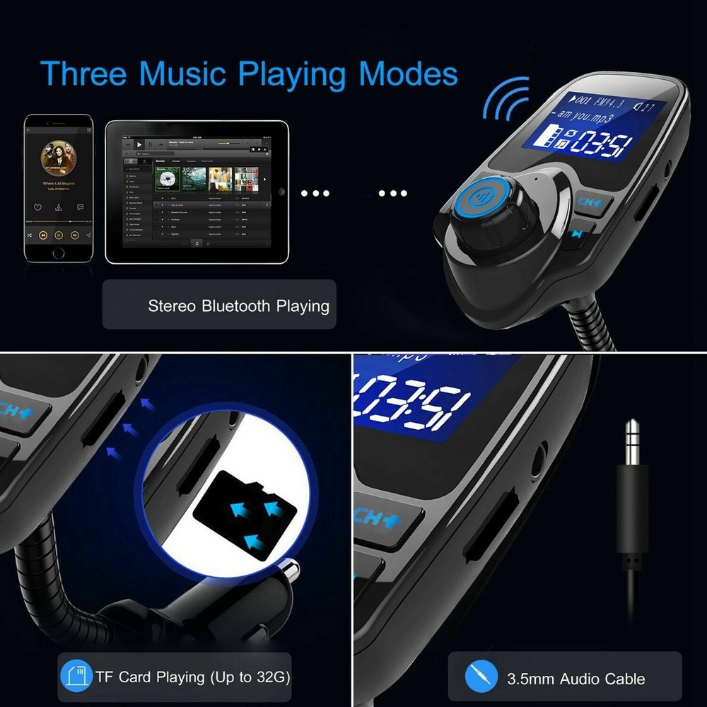 Bluetooth Car FM Transmitter MP3 Player Radio Adapter Kit USB Charger 2 Outlets