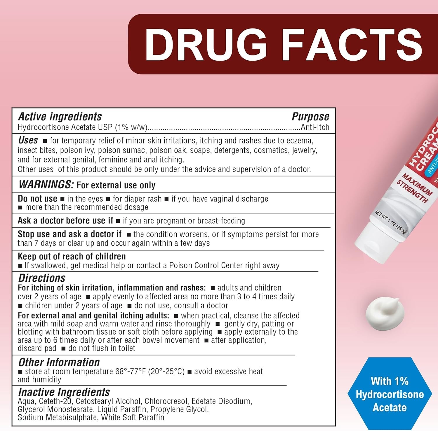 MED PRIDE Hydrocortisone Cream 1% 1oz Anti-Itch Skin Eczema Rash Relief 2-16ct