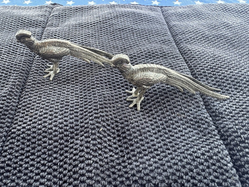 MCM Vintage Silver Plated Pheasants, Pair